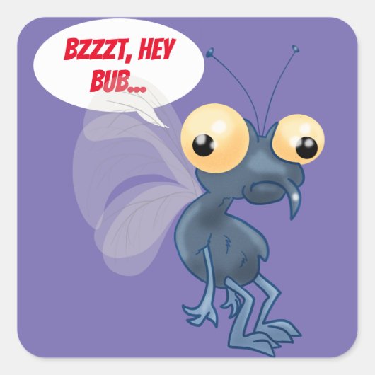 Cartoon Housefly Vierkante Sticker (Voorkant)
