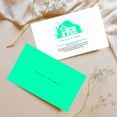 Cartoon huis Maid Cleaning Services blauw Visitekaartje