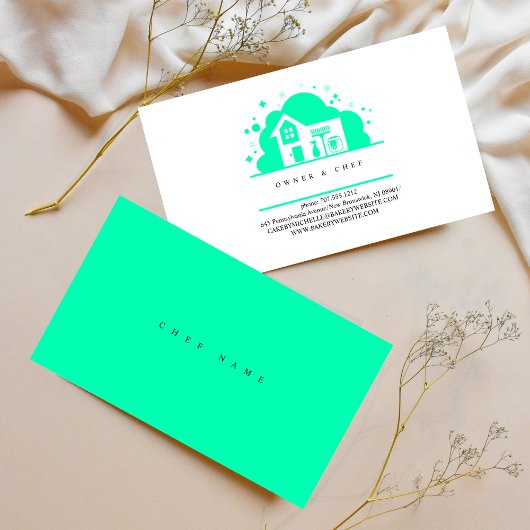 Cartoon huis Maid Cleaning Services blauw Visitekaartje