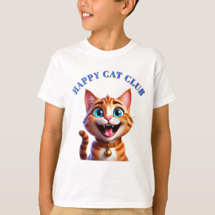 Cartoon Huisdier Kat Met Blauwe Ogen Gelukkige Uit T-shirt