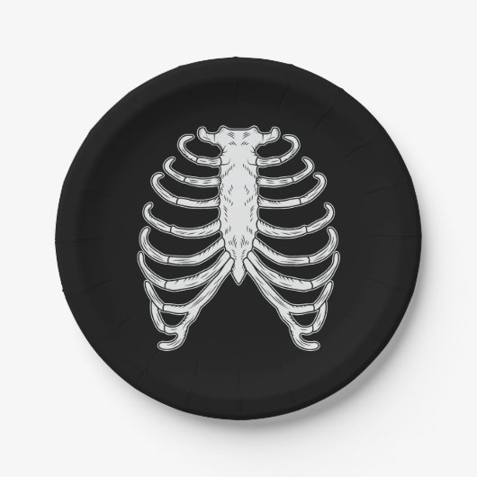 Cartoon Human Rib Cage Skelet Botten Halloween Papieren Bordje (Voorkant)