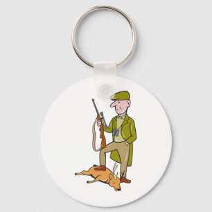 Cartoon Hunter met riffel op tafel Sleutelhanger