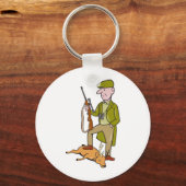 Cartoon Hunter met riffel op tafel Sleutelhanger (Voorkant)