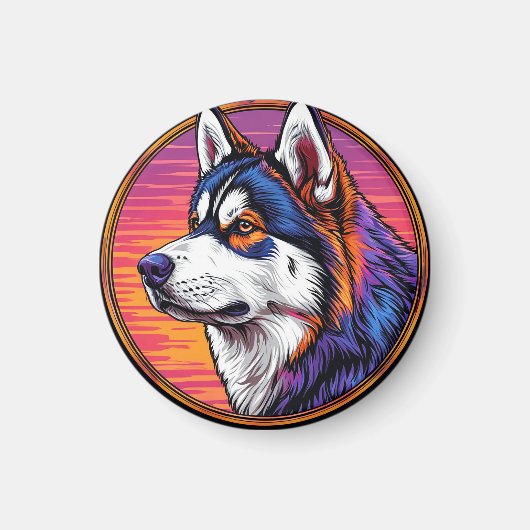 Cartoon Husky Hond Magneet (Voorkant)