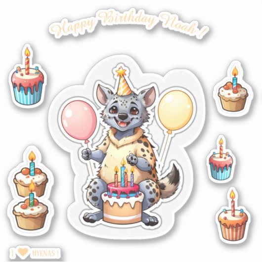 Cartoon hyena - Happy Birthday Gepersonaliseerd Sticker (Voorkant)