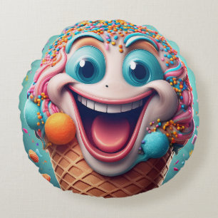 Cartoon Ice Cone Rond Kussen - Whimsical