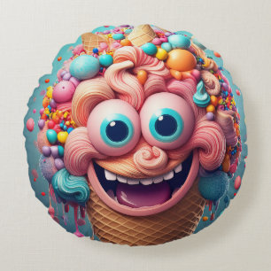 Cartoon Ice Cone Rond Kussen - Whimsical