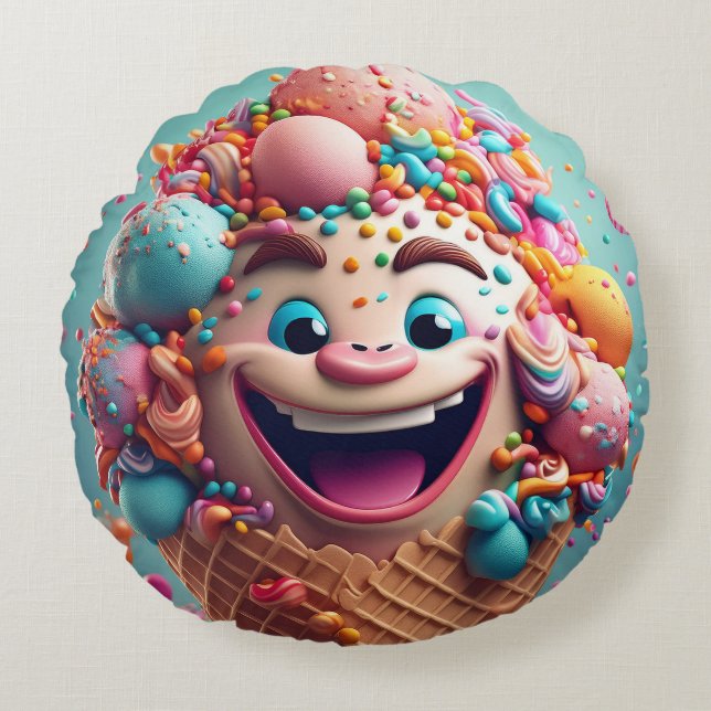 Cartoon Ice Cone Rond Kussen - Whimsical (Voorkant)