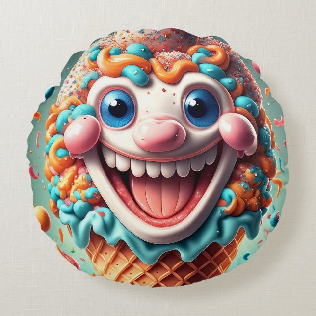 Cartoon Ice Cone Rond Kussen - Whimsical (Voorkant)