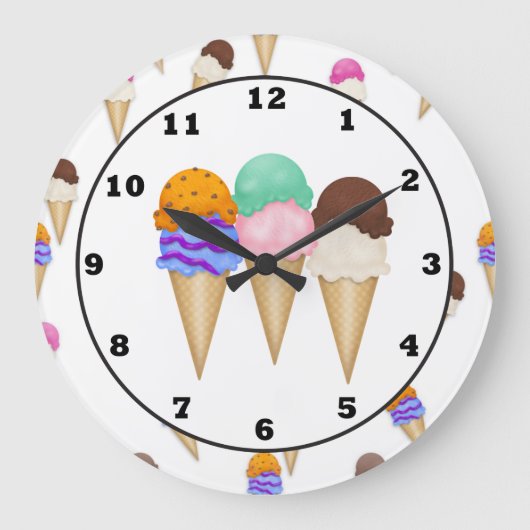 Cartoon Ice Cream-wandklok Grote Klok (Voorkant)
