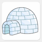 Cartoon Igloo Vierkante Sticker (Voorkant)