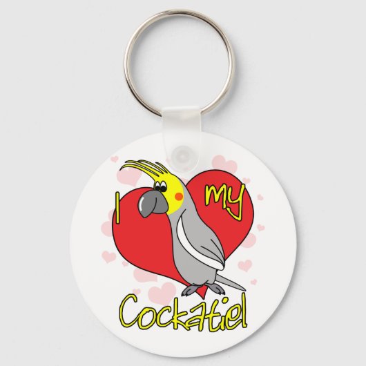 Cartoon Ik hou van mijn CockatielSleutelhanger Sleutelhanger (Voorkant)