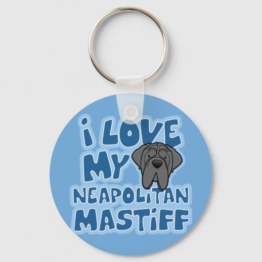 Cartoon Ik hou van mijn Neapolitan Mastiff Sleutelhanger (Voorkant)