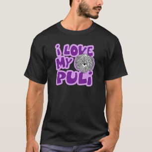 Cartoon Ik hou van mijn witte puli T-shirt