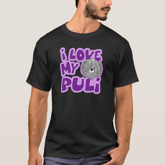Cartoon Ik hou van mijn witte puli T-shirt (Voorkant)