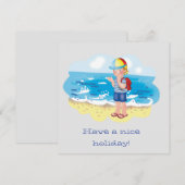 Cartoon illustratie - Jongen op het strand Feestdagenkaart (Voorkant / Achterkant)