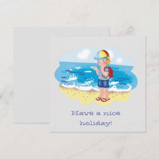 Cartoon illustratie - Jongen op het strand Feestdagenkaart (Voorkant / Achterkant)