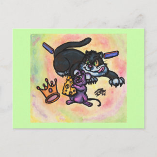 Cartoon Illustratie Kat Muis Kaas Kroon Muren Briefkaart