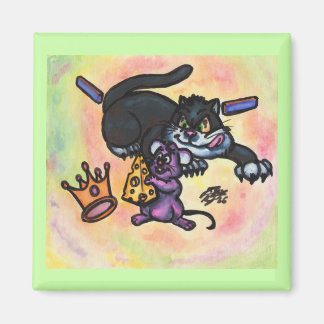 Cartoon Illustratie Kat Muis Kaas Kroon Muren Magneet