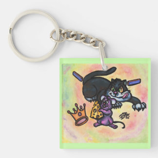 Cartoon Illustratie Kat Muis Kaas Kroon Muren Sleutelhanger