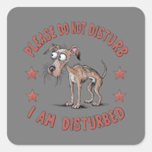 Cartoon illustratie met een slordige hond vierkante sticker
