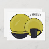 Cartoon illustratie tableware instellen briefkaart (Voorkant / Achterkant)