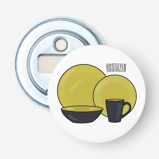 Cartoon illustratie tableware instellen button flesopener (Voorkant)