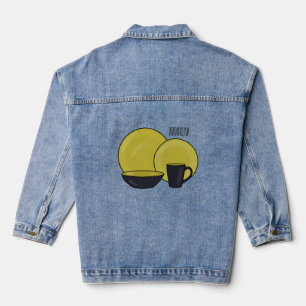 Cartoon illustratie tableware instellen denim jacket