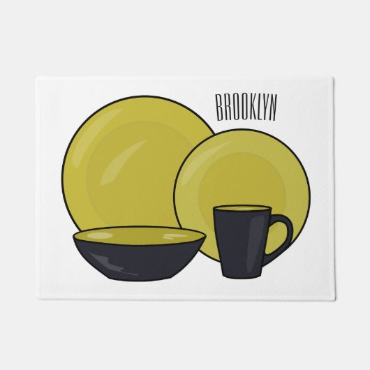 Cartoon illustratie tableware instellen deurmat (Voorkant)