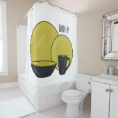 Cartoon illustratie tableware instellen douchegordijn (In situ)