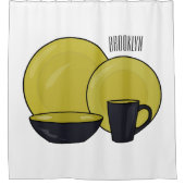 Cartoon illustratie tableware instellen douchegordijn (Voorkant)