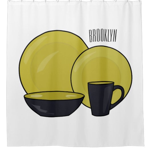 Cartoon illustratie tableware instellen douchegordijn (Voorkant)
