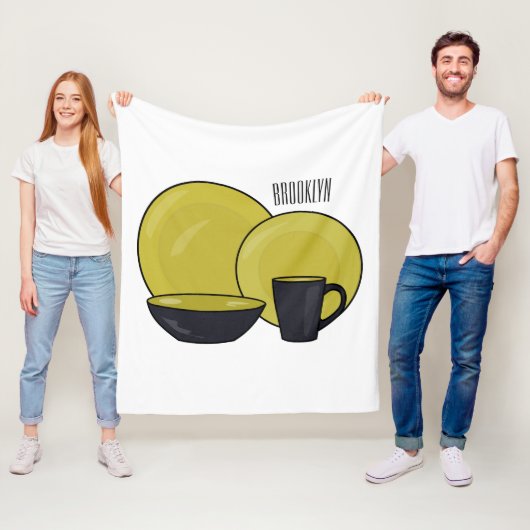 Cartoon illustratie tableware instellen fleece deken (In situ)