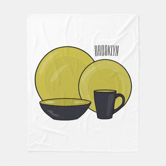 Cartoon illustratie tableware instellen fleece deken (Voorkant)