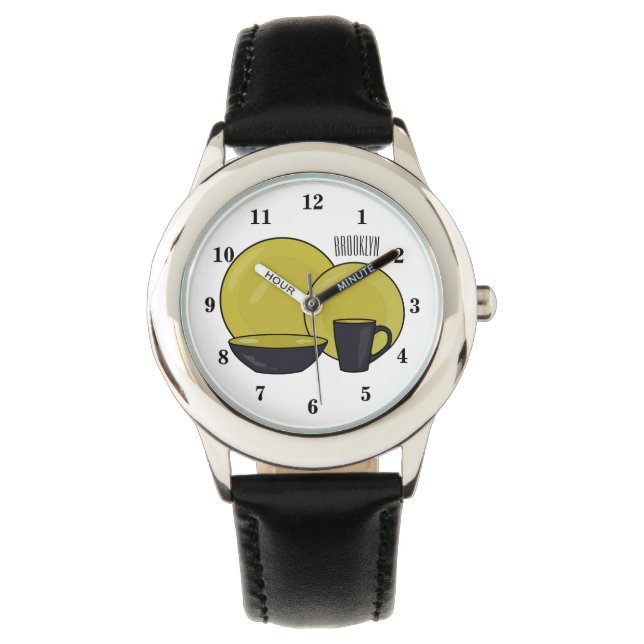Cartoon illustratie tableware instellen horloge (Voorkant)