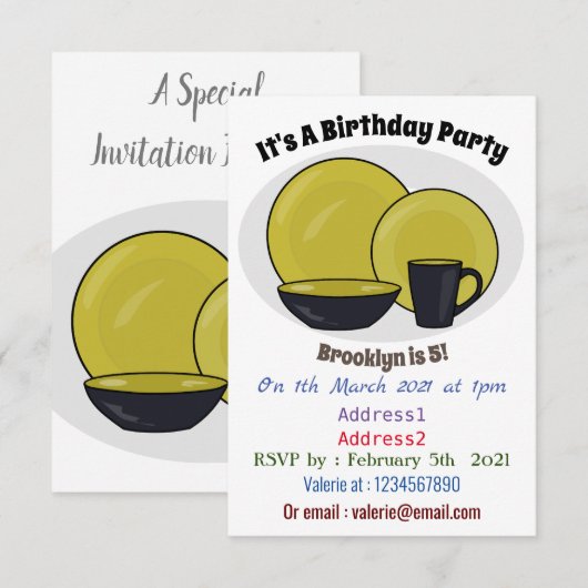 Cartoon illustratie tableware instellen kaart (Voorkant / Achterkant)