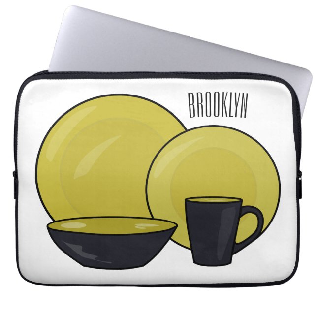 Cartoon illustratie tableware instellen laptop sleeve (Voorkant)