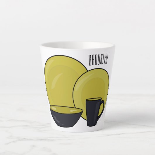 Cartoon illustratie tableware instellen latte mok (Voorkant)