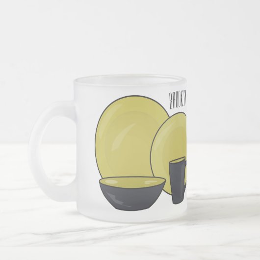 Cartoon illustratie tableware instellen matglas koffiemok (Links)