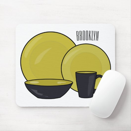 Cartoon illustratie tableware instellen muismat (Met muis)
