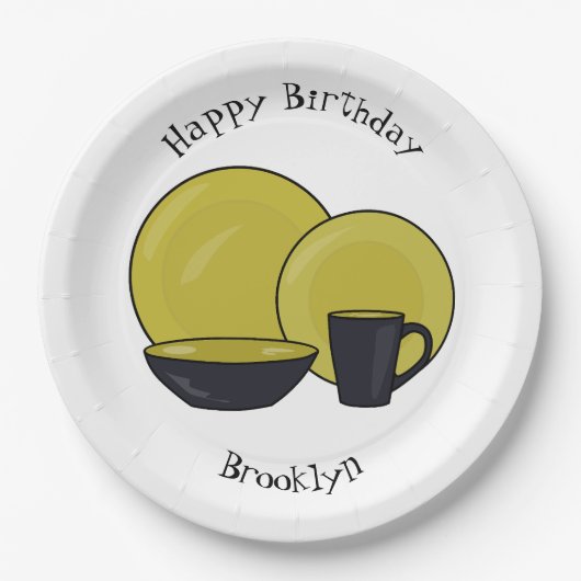 Cartoon illustratie tableware instellen papieren bordje (Voorkant)