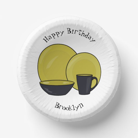 Cartoon illustratie tableware instellen papieren kommen (Voorkant)