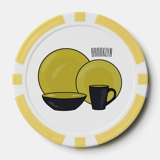 Cartoon illustratie tableware instellen poker chips (Voorkant)