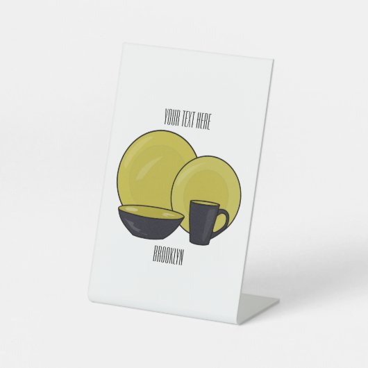 Cartoon illustratie tableware instellen reclamebord met voetstuk (Voorkant)