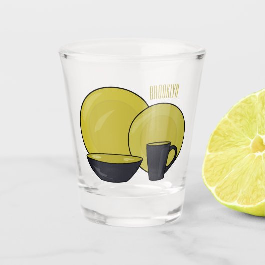 Cartoon illustratie tableware instellen shot glas (Voorkant)