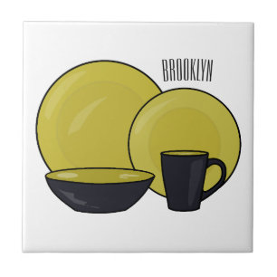 Cartoon illustratie tableware instellen tegeltje