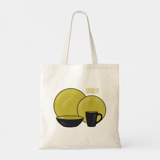 Cartoon illustratie tableware instellen tote bag (Achterkant)