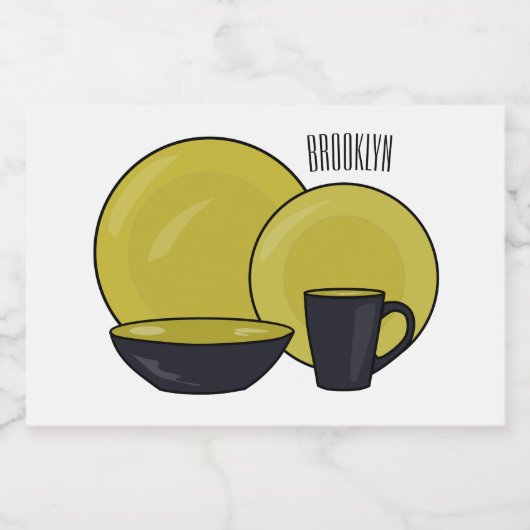 Cartoon illustratie tableware instellen voedselcontainer etiket (Enkel label)