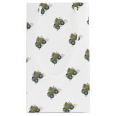 Cartoon illustratie van een olifant die een jeep b klein cadeauzakje (Achterkant)