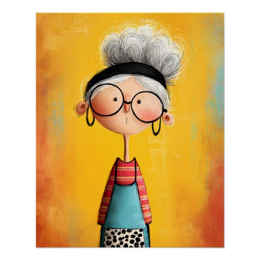 Cartoon Illustration einer Frau oder Großmutter Perfect Poster (Voorkant)